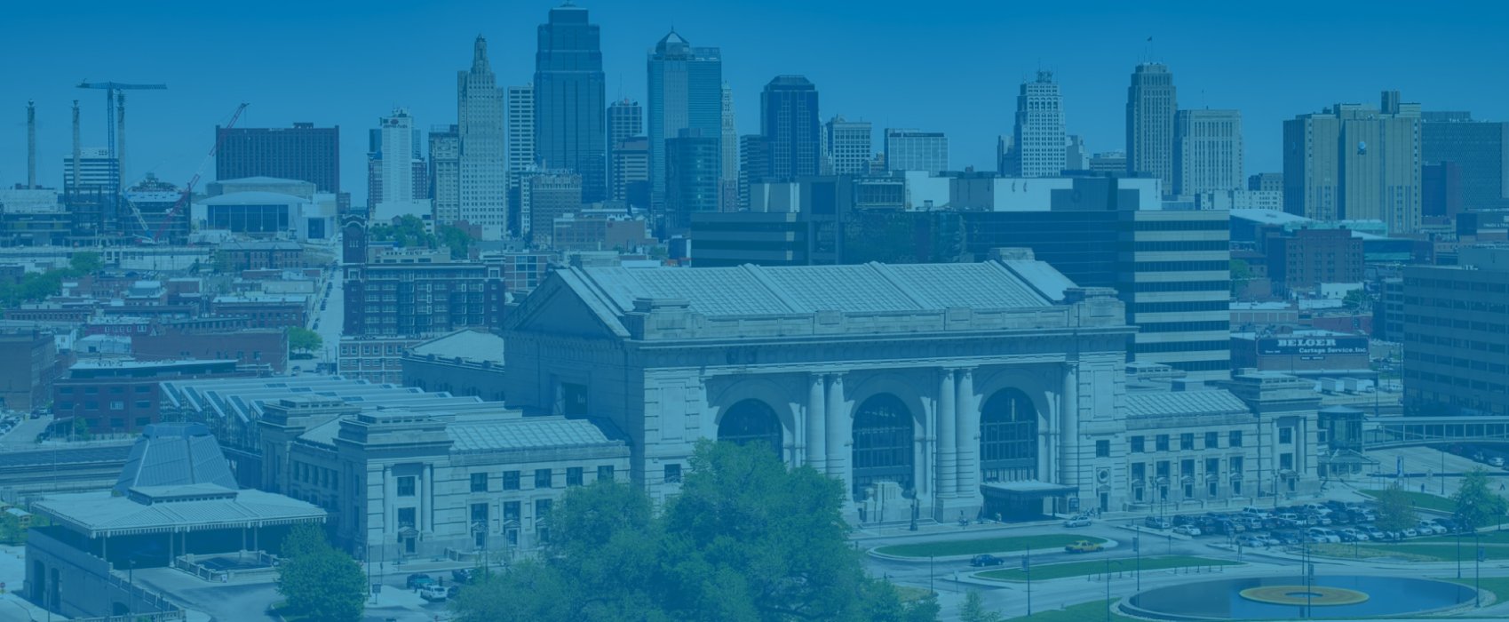 kansas city skyline with a blue filter over it