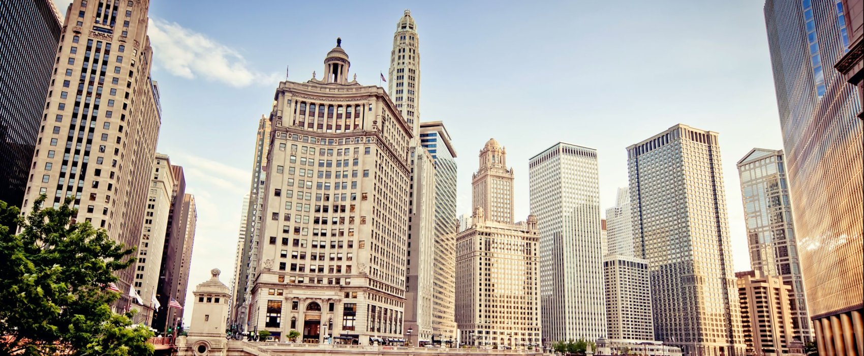 chicago river & skyline at michigan avenue