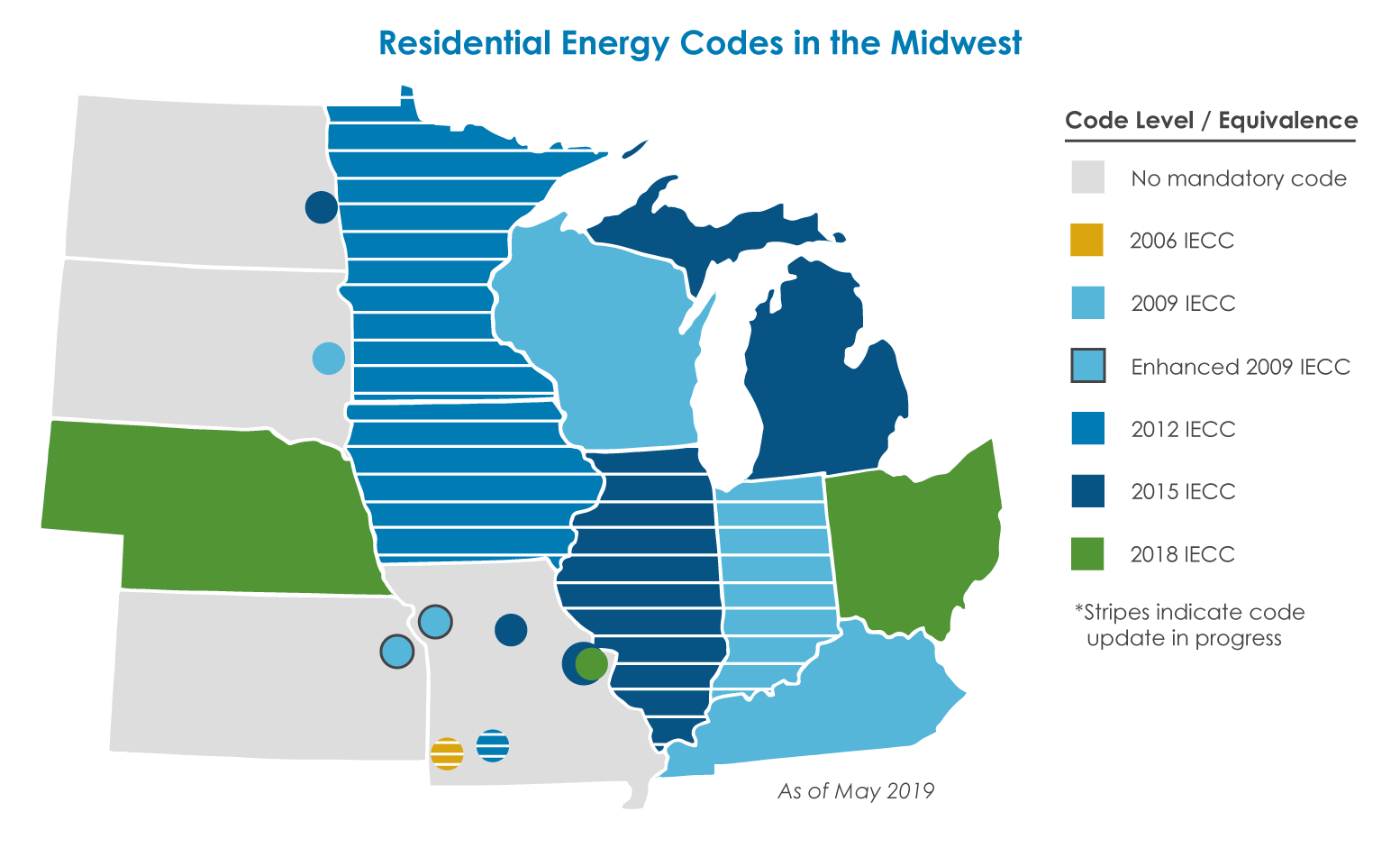 map of residential energy code levels in the midwest