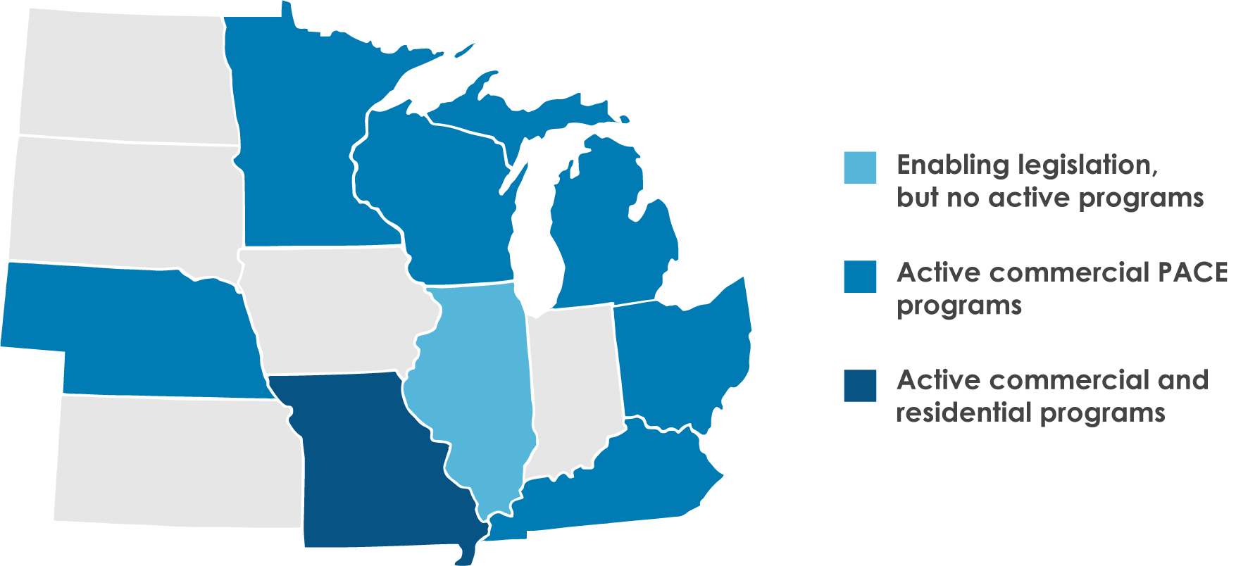 map showing states with active pace programs and enabling legislation