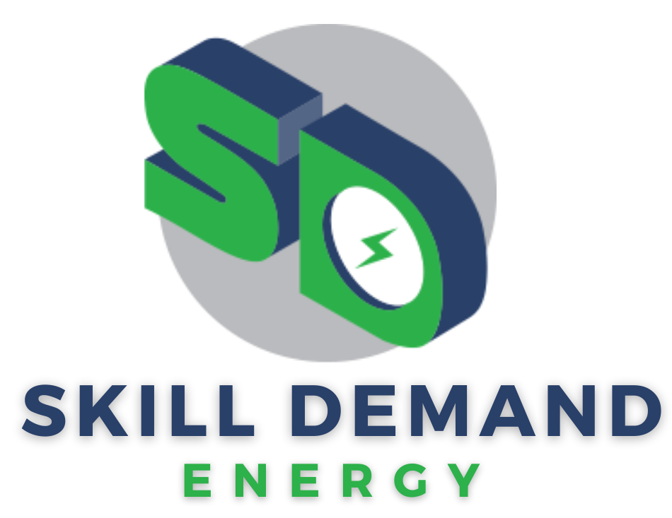 Green and blue skill demand energy logo