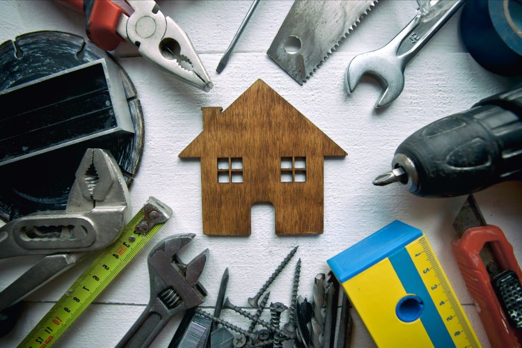 house and tools stock photo