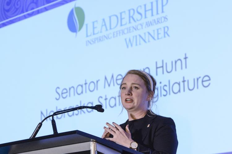 Senator Megan Hunt accepts Leadership Award